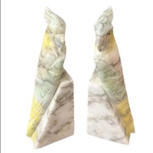 Vintage MCM Alabaster Marble Cockatiel Bird Bookends Book Ends AS IS READ DESC
